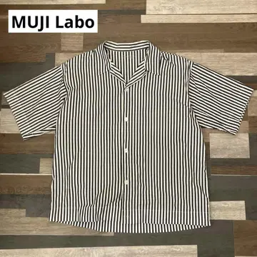 [ MUJI Labo ] 스트라이프 반팔 오픈 카라 셔츠