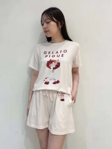 새상품 젤라또피케 접촉 냉감 COOL 레이온 디저트 로고 T&숏팬츠 세트