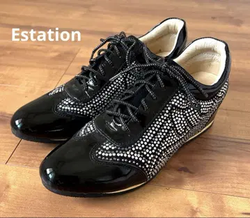 estation 인힐 스니커즈 천연 가죽 큐빅 비쥬 스터드
