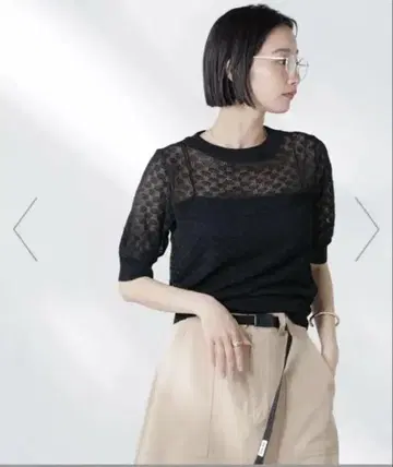 레이스 패턴 크루넥 반팔 니트 나노 유니버스