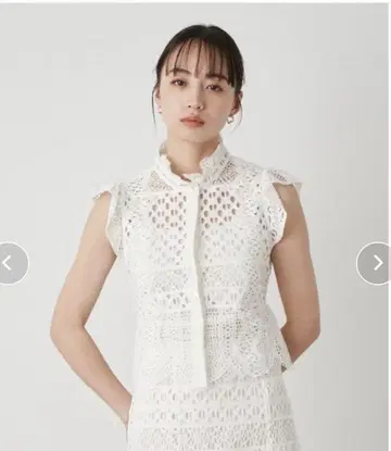 SNIDEL 자카드 레이스 페플럼 블라우스 스나이델
