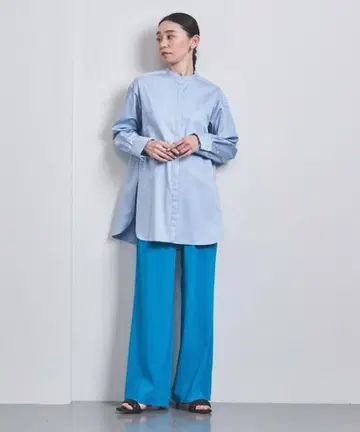 UNITED ARROWS C 부잠 롱 셔츠 코튼 블루