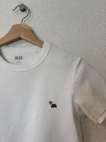 코기 자수 화이트 티셔츠 M