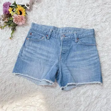 유나이티드 애로우즈 데님 숏 팬츠 프린지 헴 라이트 블루 S
