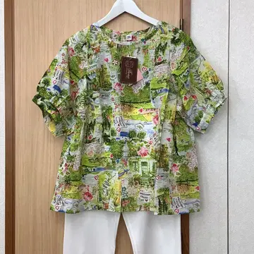 카모이 요코 TUNIC 블라우스 퍼브 슬리브 면100% 론 축구
