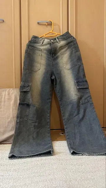 페이드 블랙 와이드 레그 카고 팬츠
