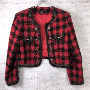 버블리 레트로 모드 구제 트위드 하운드투스 체크 크롭 자켓