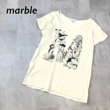 marble 프론트 프린트 티셔츠 반팔 베이지