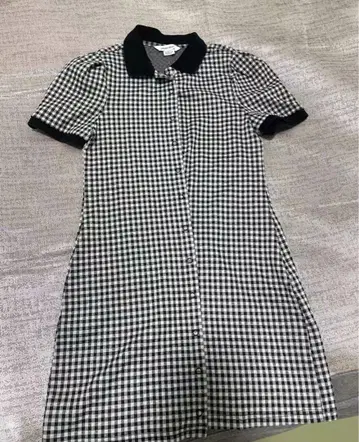 깅엄 체크 반팔 셔츠 원피스