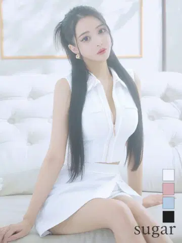 ROBE de FLEURS Glossy 센터 지퍼 미니 드레스