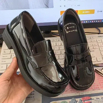 블랙 에나멜 로퍼 슬리퍼 통학용 코스프레 신발