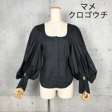 마메쿠로구치 스퀘어 넥 퍼프 슬리브 셔츠 블라우스 블랙 검정