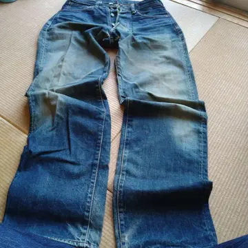 다크 블루 스트레이트 청바지 버튼 플라이 에비수