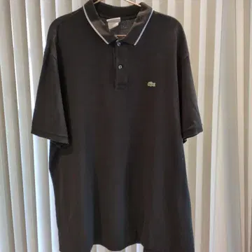 Lacoste 블랙 오버 사이즈 피케 셔츠 화이트 팁 라인 사이즈 9