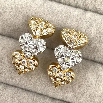 스와로브스키 귀걸이 골드 3줄 하트 큐빅 SWAROVSKI