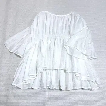 개럴개런트 개더 페플럼 블라우스 플레어 슬리브 와셔 가공