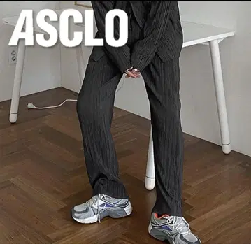 ASCLO 에주쿠로 플리츠 팬츠 K-스타일 블랙 팬츠 깔끔한 스타일