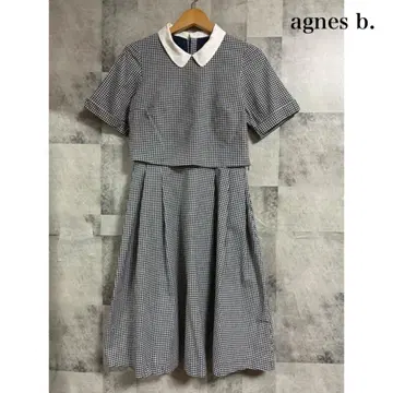 agnes b. 화이트 카라 깅엄 체크 원피스 청순 포멀 M366
