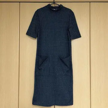 ZARA 하이넥 스트라이프 원피스 롱 기장 반팔 [M]