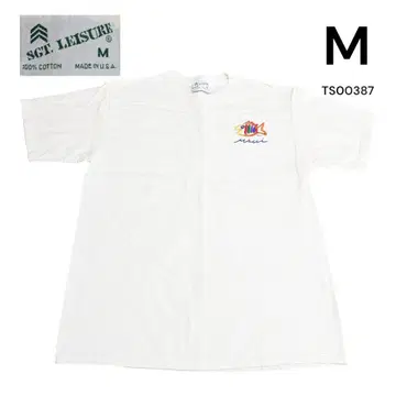 SGT. LEISURE 구제 의류 자수 반팔 티셔츠 M 화이트 마우이