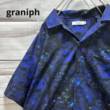 graniph 올 패턴 오픈 카라 셔츠 해중 숲 폴리 셔츠 반팔 셔츠