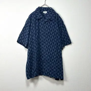 기하학 패턴 반팔 셔츠 XL 사이즈 블루 레이온 빅