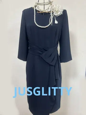 JUSGLITTY 와플 리본 원피스 네이비