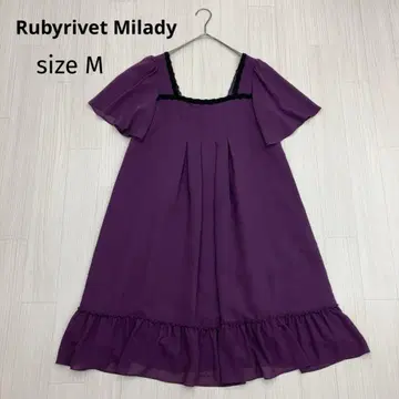 Rubyrivet Milady 스퀘어 넥 플레어 원피스 드레스 M