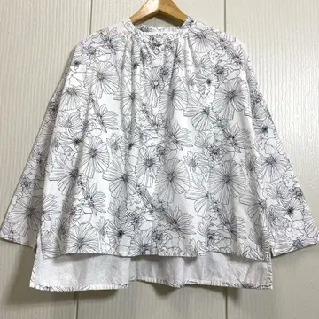 PUAL CE CIN 꽃무늬 밴드 카라 긴팔 셔츠 루즈핏