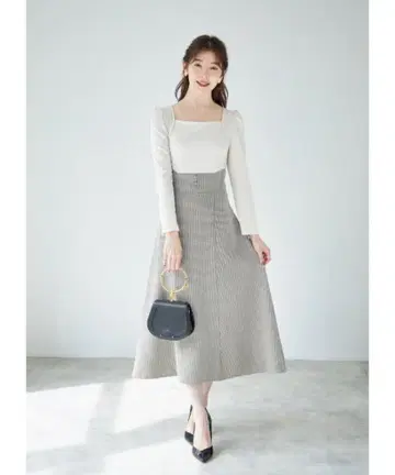 장식 단추 백 레이스업 하운드투스 체크 도킹 원피스