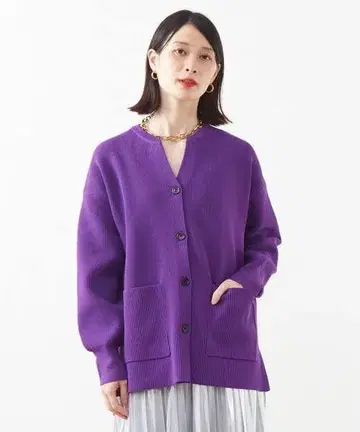 Soffitto 배색 버튼 V넥 미들 기장 가디건
