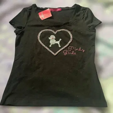 Pinky Girls 푸들 비즈 티셔츠 블랙