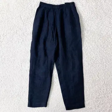 요건 레일 린넨 100% 와이드 팬츠 턱 네이비 M 사이드 버튼