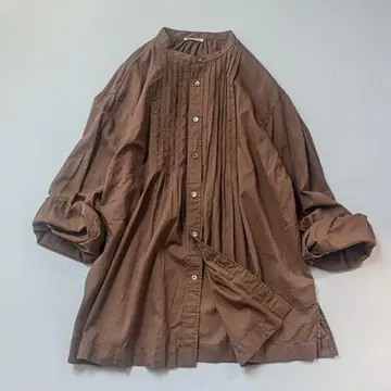 MORRIS & SONS 핀턱 셔츠 면 100% 보일 소재 브라운