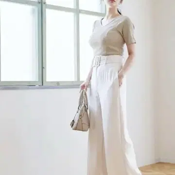 overE 소매 펄 티셔츠 반팔 U65 오버E 베이지