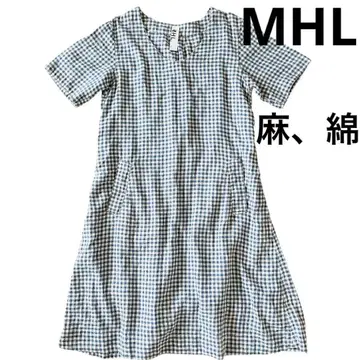 MHL 마가렛호웰 깅엄 체크 무릎 기장 원피스 S 린넨