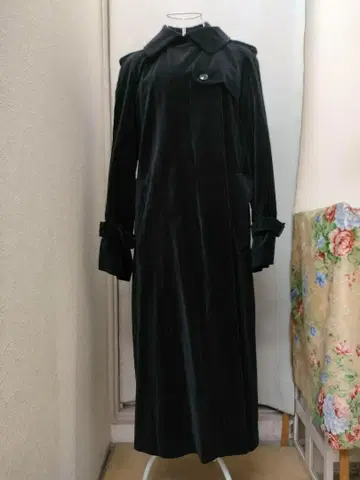 크리스천 오자르 블랙 벨로아 롱 코트 레트로 구제 의류
