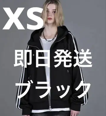 adrer 라인 슬리브 트랙 지퍼 후드티 자켓 xs 블랙