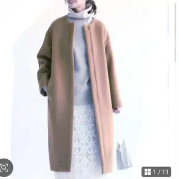 이에나 IENA 램스울 노카라 롱 코트 S 사이즈 고품질