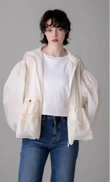 el 엘르 UV 시어 후드티 아이보리
