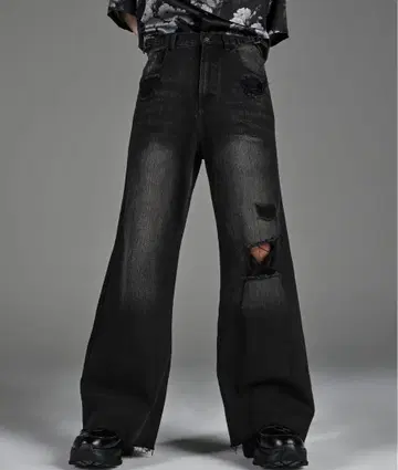 vintage side belt flare denim slacks