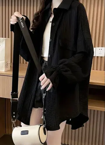 오버 사이즈 블랙 셔츠 긴팔