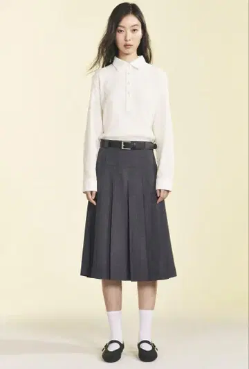 H&M 다크 그레이 플리츠 스커트 벨트 포함