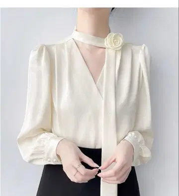 여성용 v넥 포멀 긴팔 봄 가을 스톨 리본 오피스 셔츠