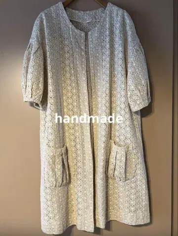 handmade 린넨 레이스 소재 벌룬 소매 코트