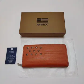 AVIREX 천연 가죽 장지갑 오렌지 지퍼