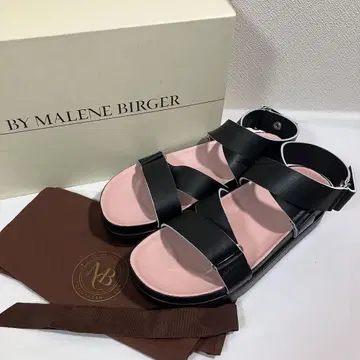 미사용 BY MALENE BIRGER 천연 가죽 샌들 블랙 37
