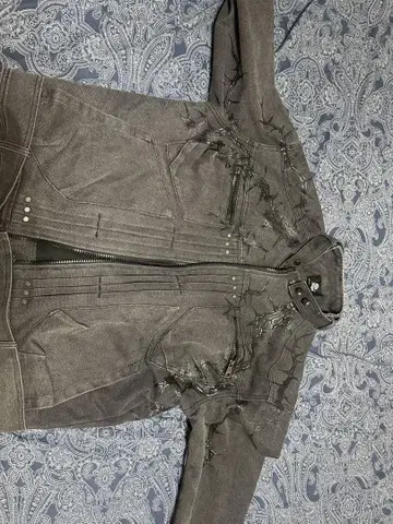 자수 장식 그레이 데님 자켓