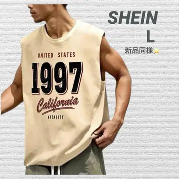SHEIN 남성용 빅 로고 슬리브리스 상의 탱크탑 L