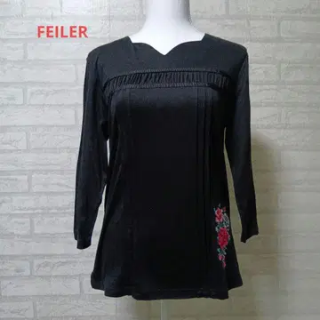 FEILER 새상품급 블랙 튜닉 꽃무늬 자수 5부 소매